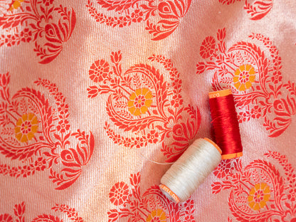 Red and Gold Real Zari Banarasi Silk Tissue Saree with All Over Motifs