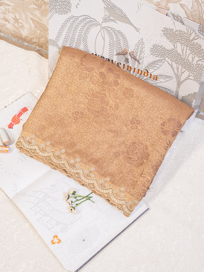 Bronze Tissue Silk Saree with All Over Motifs and Embroidered Border