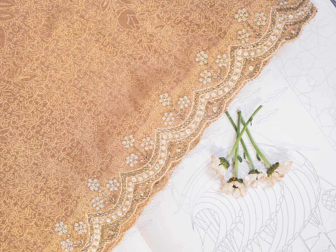 Bronze Tissue Silk Saree with All Over Motifs and Embroidered Border