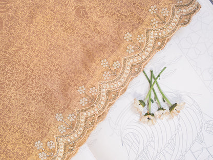 Bronze Tissue Silk Saree with All Over Motifs and Embroidered Border