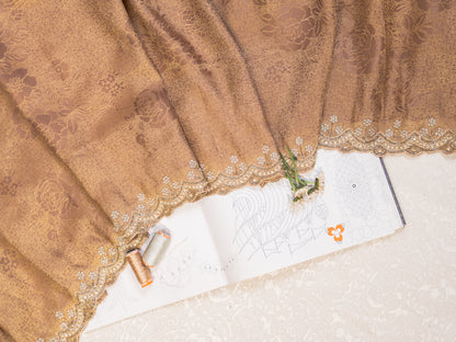 Bronze Tissue Silk Saree with All Over Motifs and Embroidered Border