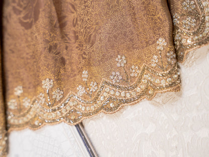 Bronze Tissue Silk Saree with All Over Motifs and Embroidered Border