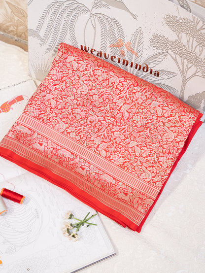 Red All Over Banarasi Tissue Silk Saree for Bridal Wear