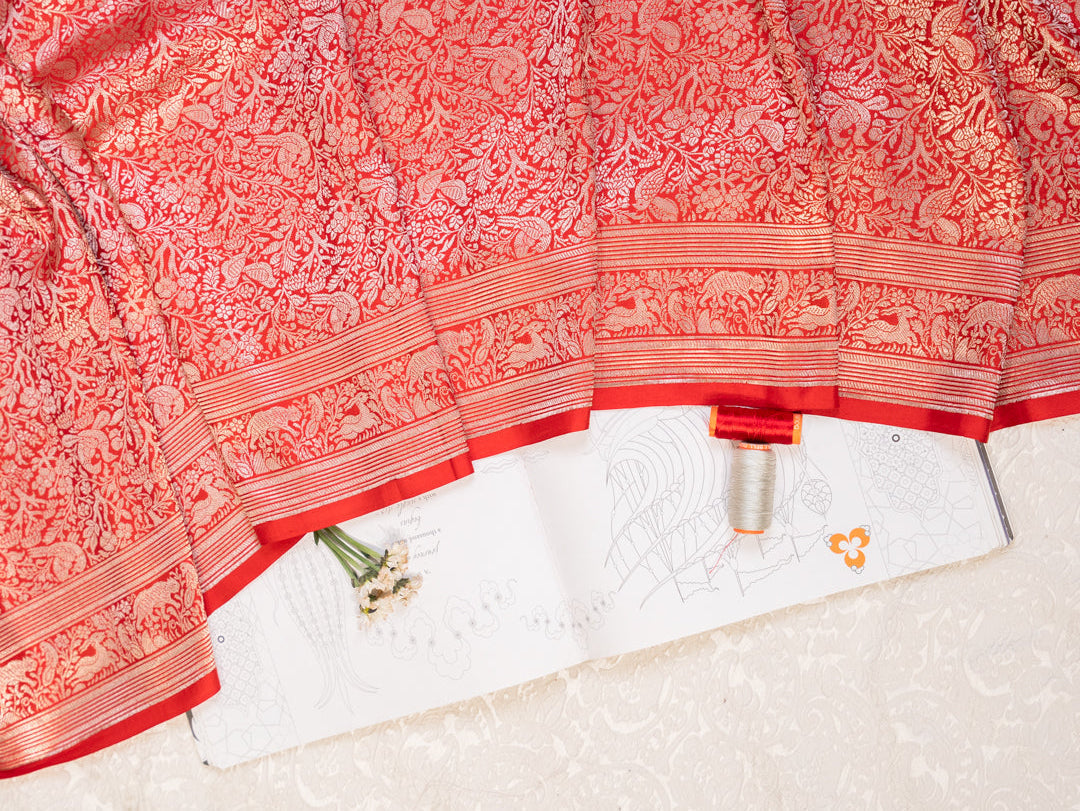 Red All Over Banarasi Tissue Silk Saree for Bridal Wear