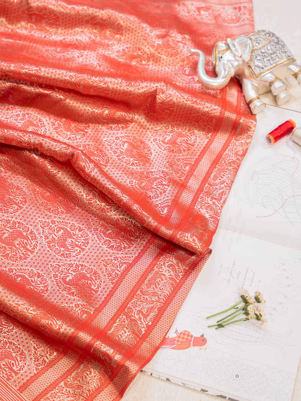 Red All Over Banarasi Tissue Silk Saree for Bridal Wear