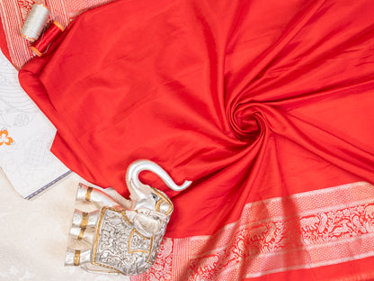 Red All Over Banarasi Tissue Silk Saree for Bridal Wear