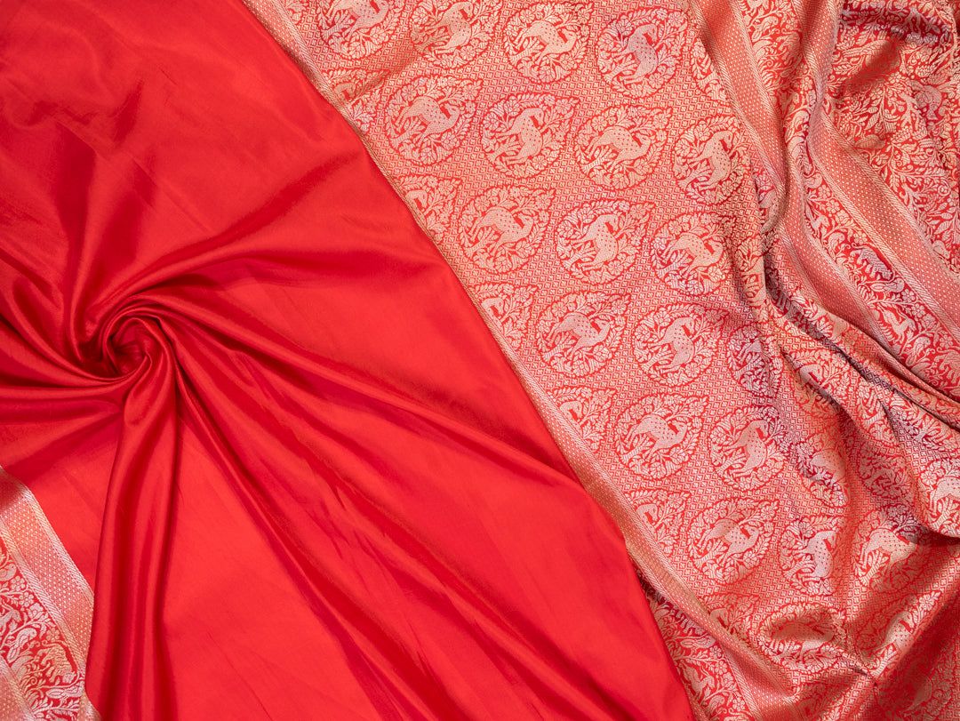 Red All Over Banarasi Tissue Silk Saree for Bridal Wear