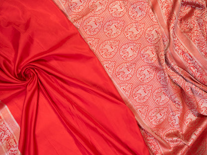 Red All Over Banarasi Tissue Silk Saree for Bridal Wear