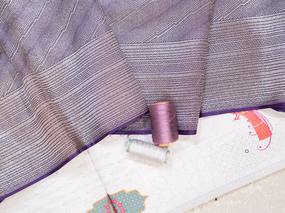 Purple and Silver Handwoven Banarasi Katan Silk Saree with Geometric Pallu