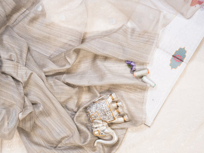 Light Grey Pure Tussar Silk Saree with Shells Pallu