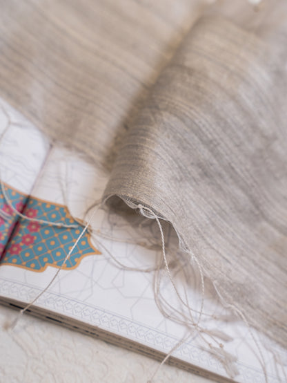 Light Grey Pure Tussar Silk Saree with Shells Pallu