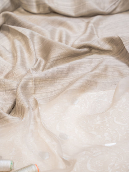 Light Grey Pure Tussar Silk Saree with Shells Pallu
