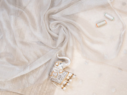 Light Grey Pure Tussar Silk Saree with Shells Pallu