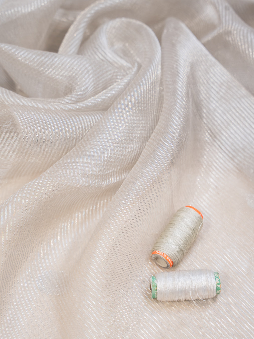 Light Grey Pure Tussar Silk Saree with Shells Pallu