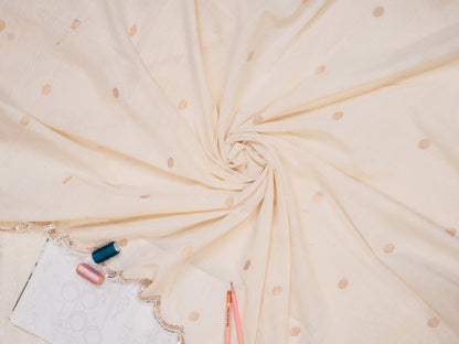 Off White Cotton Saree with Floral Embroidery and Gota Patti Border