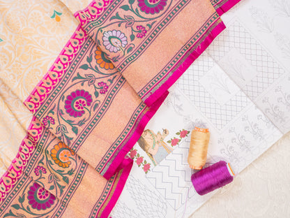Ecru Silk Tissue Brocade Saree with Ashavali Border