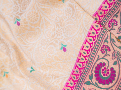 Ecru Silk Tissue Brocade Saree with Ashavali Border