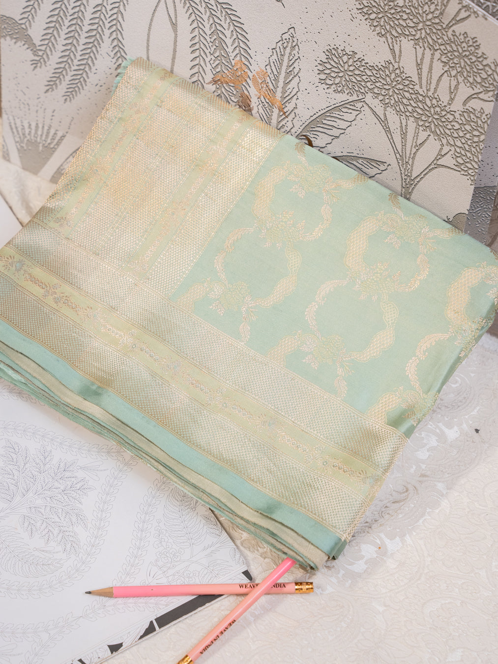 Mint Green Pure Silk Kanjivaram Saree with All Over Motifs