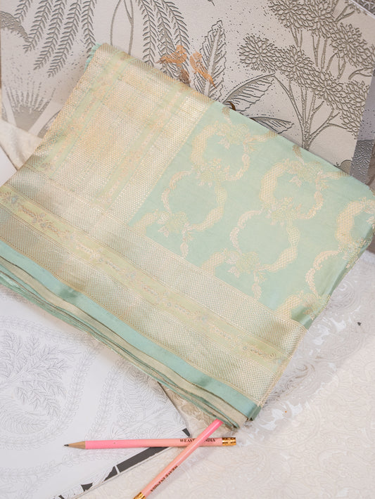 Mint Green Pure Silk Kanjivaram Saree with All Over Motifs