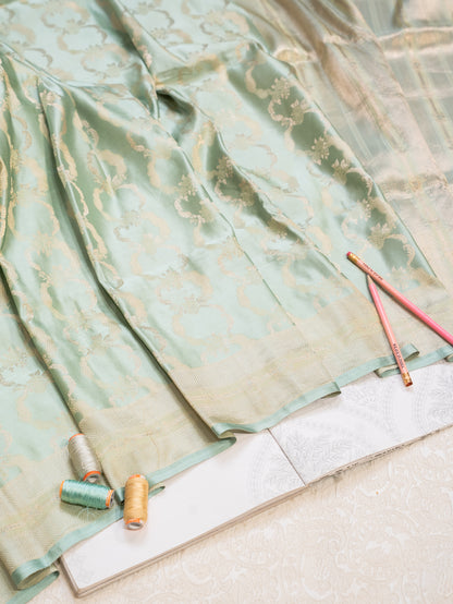 Mint Green Pure Silk Kanjivaram Saree with All Over Motifs