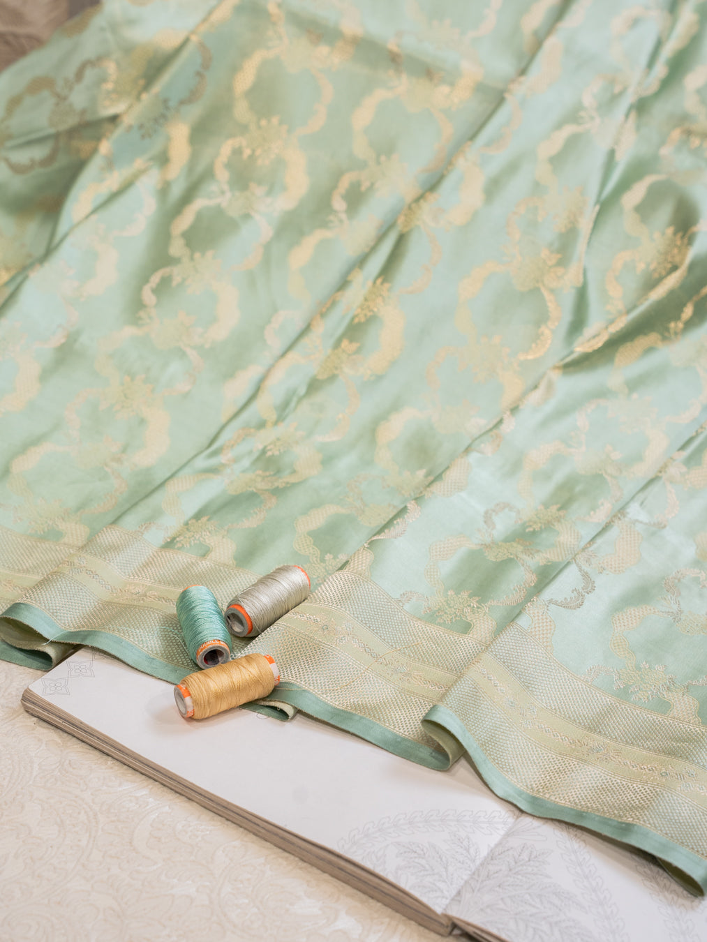 Mint Green Pure Silk Kanjivaram Saree with All Over Motifs