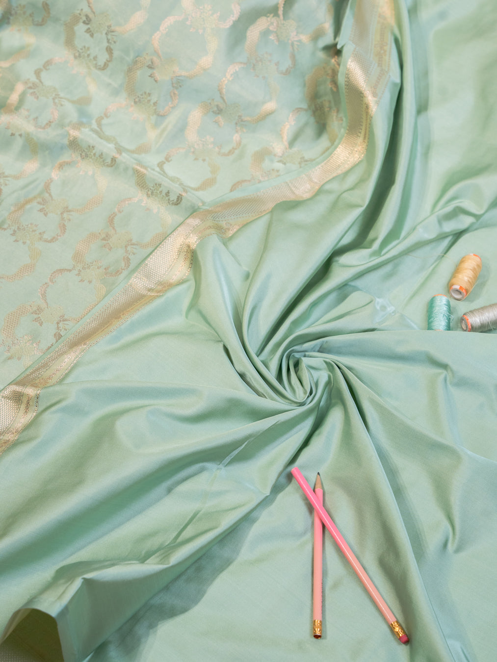 Mint Green Pure Silk Kanjivaram Saree with All Over Motifs