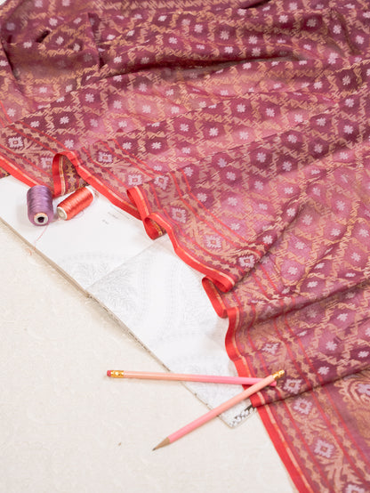 Burgundy Muslin Jamdani Handwoven Saree with All-Over Woven Motifs
