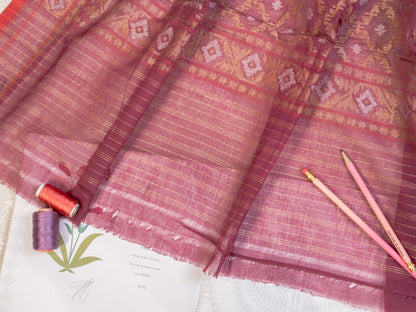 Burgundy Muslin Jamdani Handwoven Saree with All-Over Woven Motifs