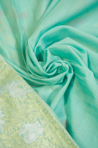 Aqua Muslin Jamdhani Saree with Floral Woven Motifs