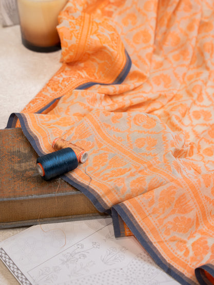 Orange Soft Cotton Saree with All Over Motifs