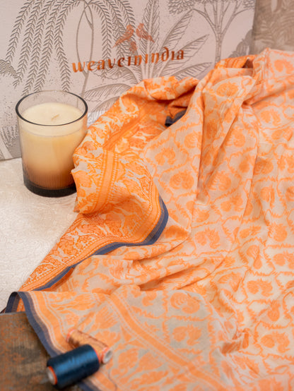 Orange Soft Cotton Saree with All Over Motifs