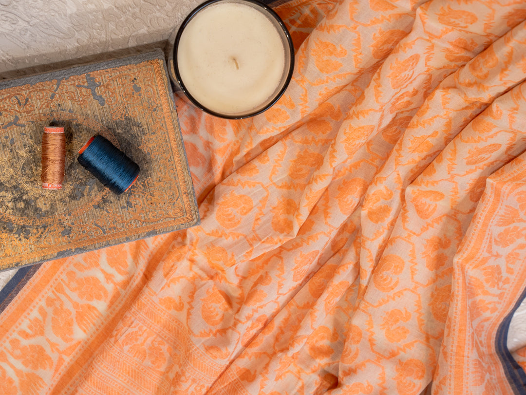 Orange Soft Cotton Saree with All Over Motifs