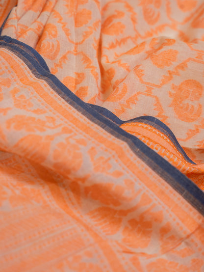 Orange Soft Cotton Saree with All Over Motifs