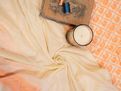 Orange Soft Cotton Saree with All Over Motifs