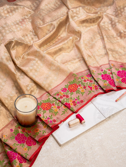 Golden Banarasi Tissue Silk Saree with Meenakari Border