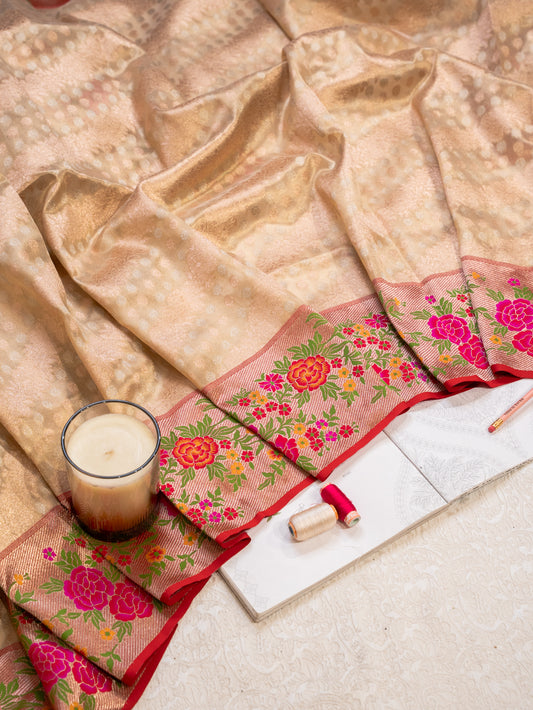 Golden Banarasi Tissue Silk Saree with Meenakari Border