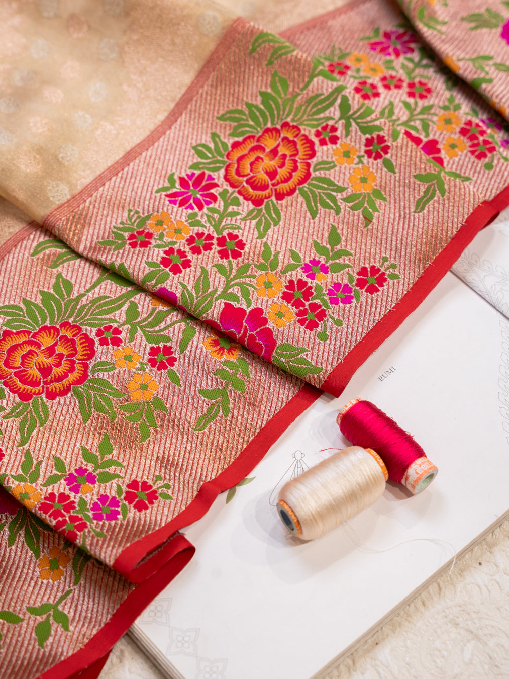 Golden Banarasi Tissue Silk Saree with Meenakari Border