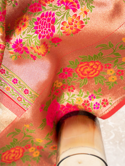 Golden Banarasi Tissue Silk Saree with Meenakari Border