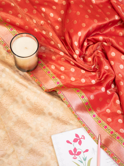 Golden Banarasi Tissue Silk Saree with Meenakari Border