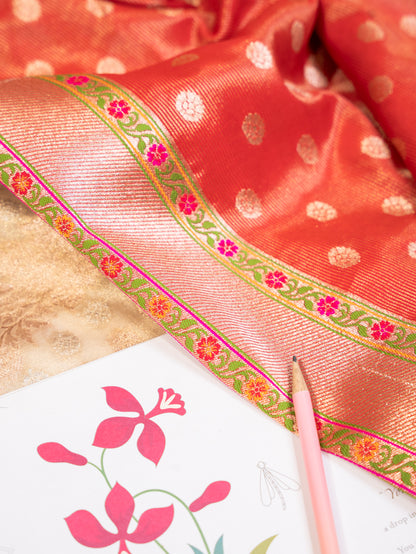 Golden Banarasi Tissue Silk Saree with Meenakari Border
