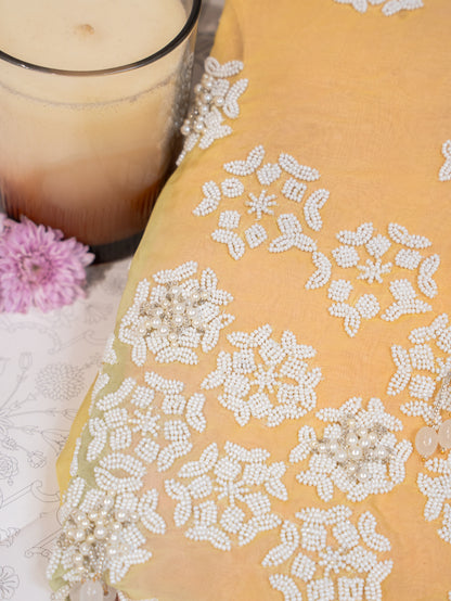 Ombre Yellow Tie Dye Organza Saree with Beaded Embroidery