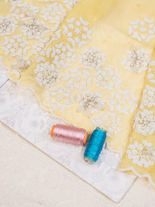 Ombre Yellow Tie Dye Organza Saree with Beaded Embroidery