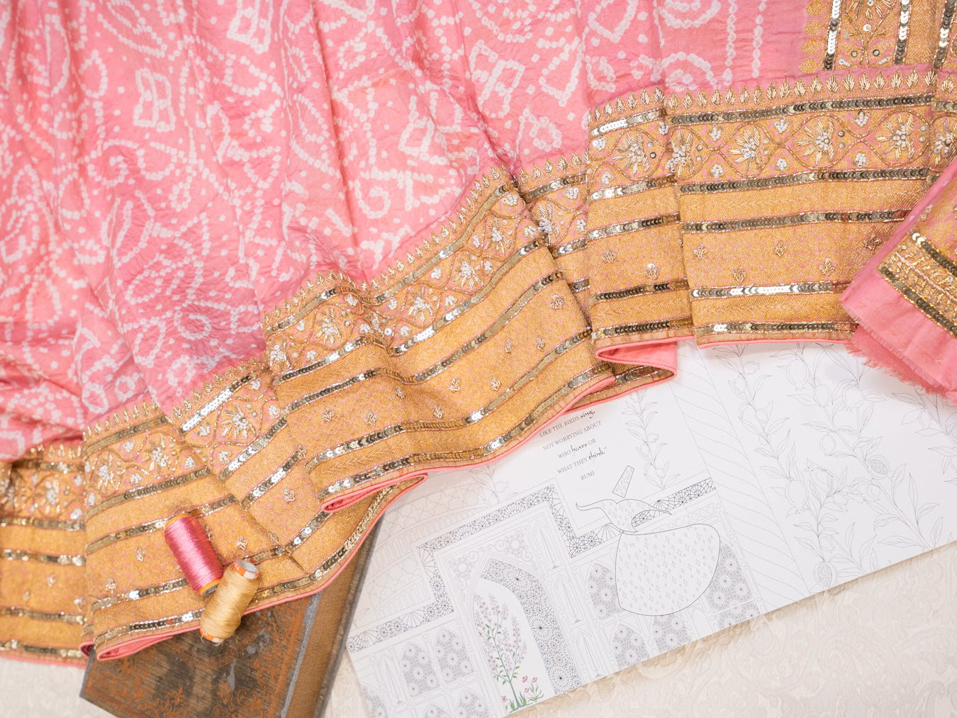 Light Pink Chiffon Silk Bandhani Saree with Heavy Zardozi Border and Pallu