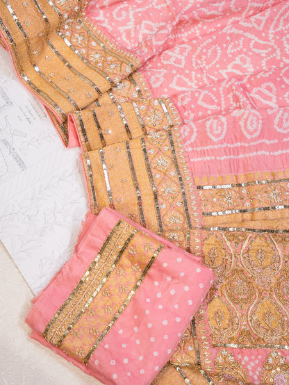 Light Pink Chiffon Silk Bandhani Saree with Heavy Zardozi Border and Pallu