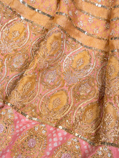 Light Pink Chiffon Silk Bandhani Saree with Heavy Zardozi Border and Pallu