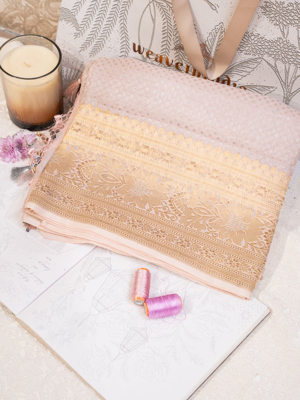 Pink Mushru Silk Saree with Gold Banarasi Border