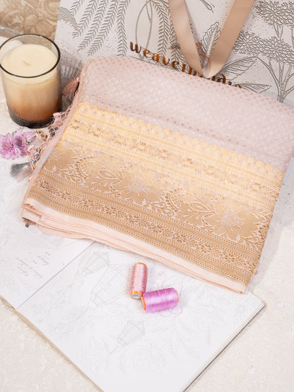 Pink Mushru Silk Saree with Gold Banarasi Border