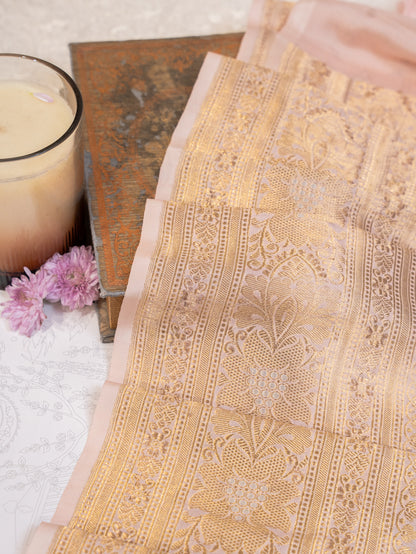 Pink Mushru Silk Saree with Gold Banarasi Border