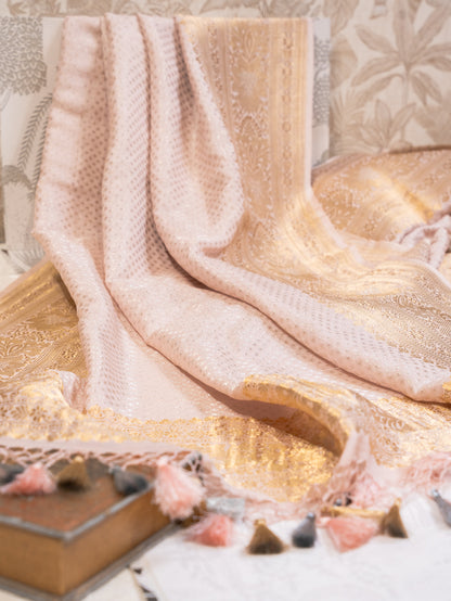Pink Mushru Silk Saree with Gold Banarasi Border