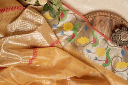 Mustard Maroon Kota Handloom Sari  Paithani Zari Border